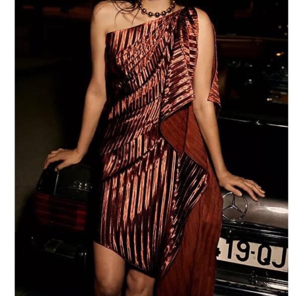 NWT Anthropologie Guapa One Shoulder Mini Dress Bronze Metallic Cocktail - 0